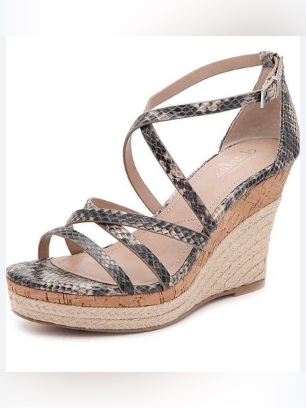 Charles David Snake-Print Cork Espadrille Wedge Sandals